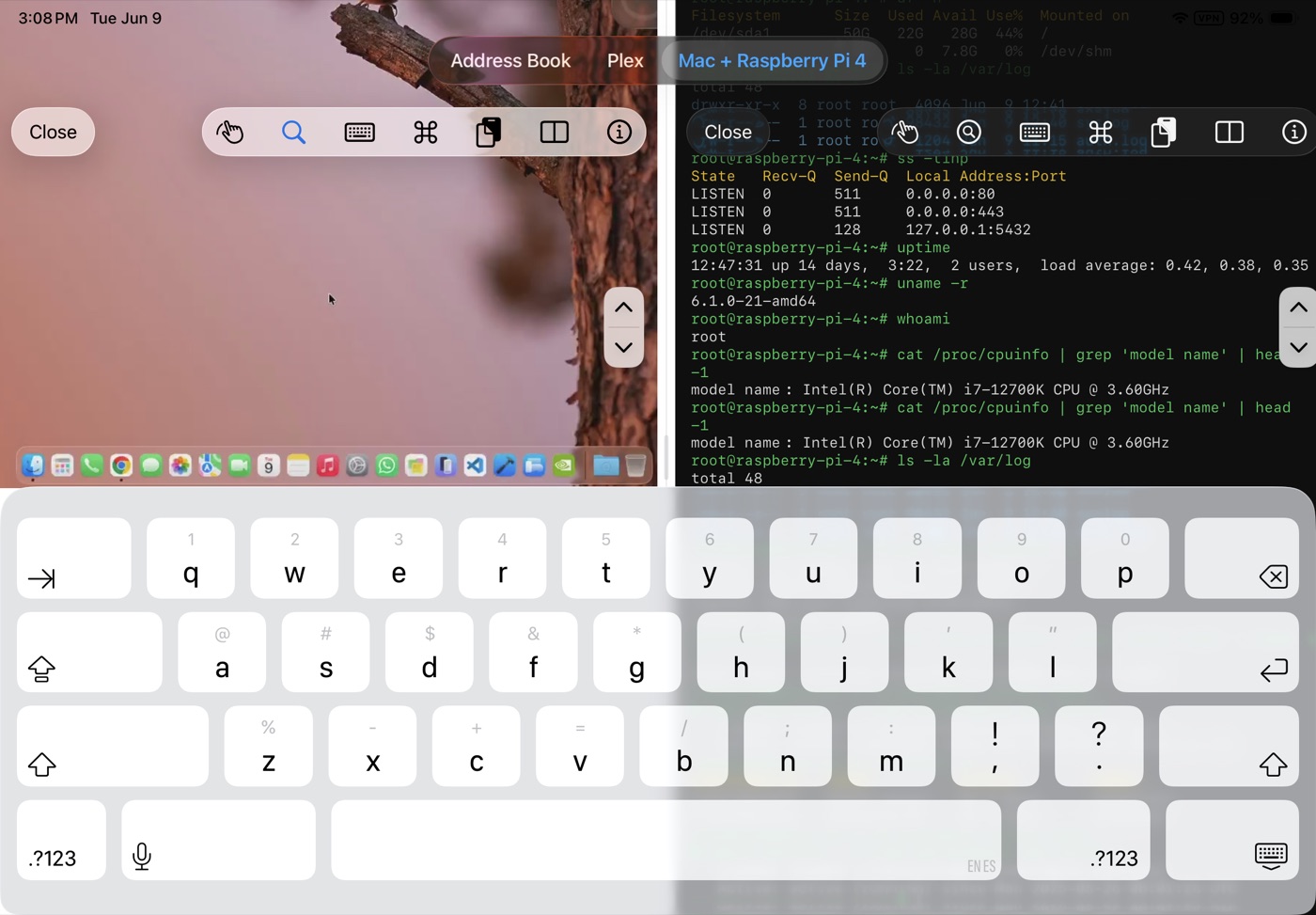 Jet Remote split view with keyboard