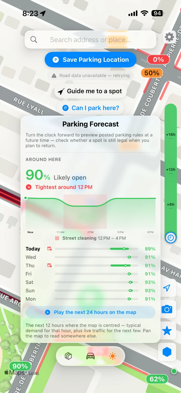 Pronóstico de estacionamiento, Parallel on iPhone