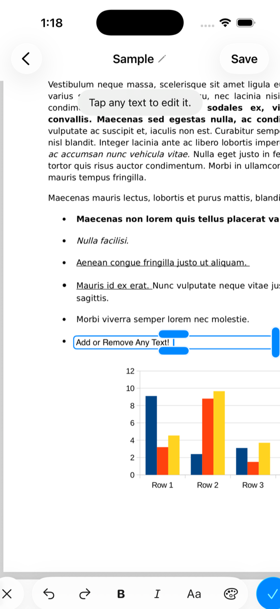 Editing the real text inside a PDF in PolyPDF — tap any text to edit it